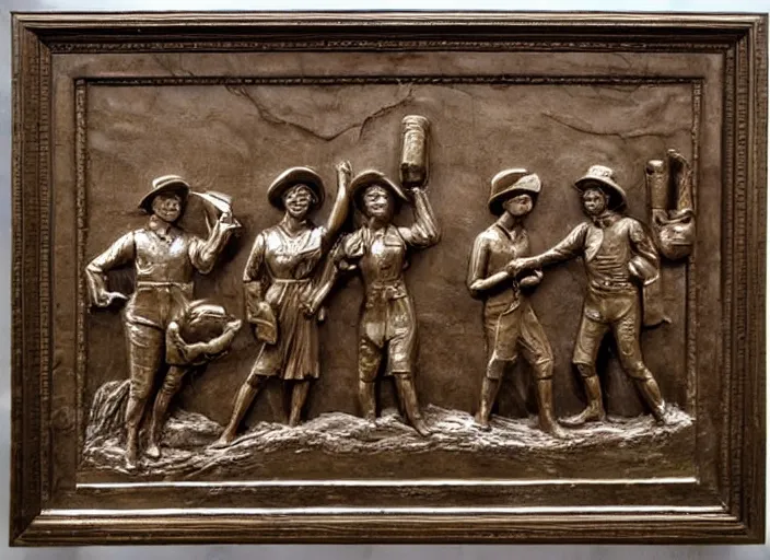 Prompt: intricate bas relief sculpture of mormon pioneers