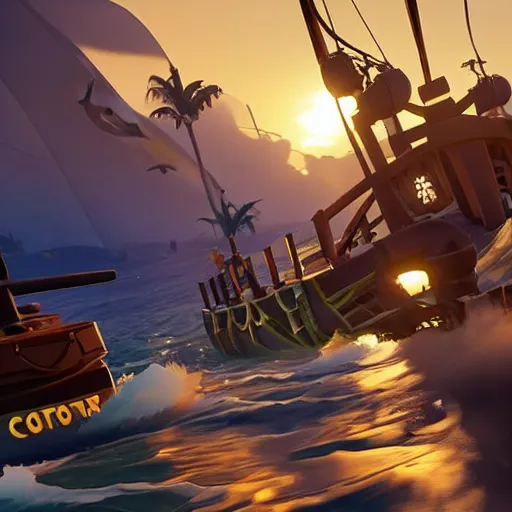 Image similar to a racing game set in sea of thieves