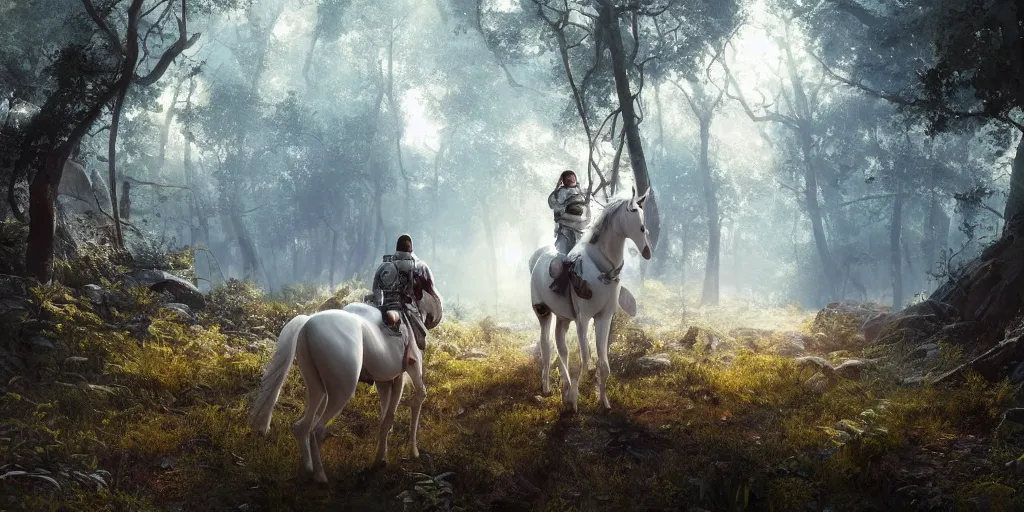 Prompt: american astronaut in an indian forest riding a beautiful white horse, plants environment, wide angle, cinematic lighting, atmospheric, ultrarealistic, trending on artstation, cgsociety, highly detailed, color graded, in the style of craig mullins, rendered in Unreal Engine 4k HQ, horizon forbidden west
