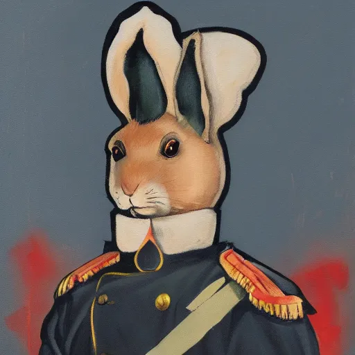Prompt: a painting of a rabbit dressed as a Russian Imperial Soldier
