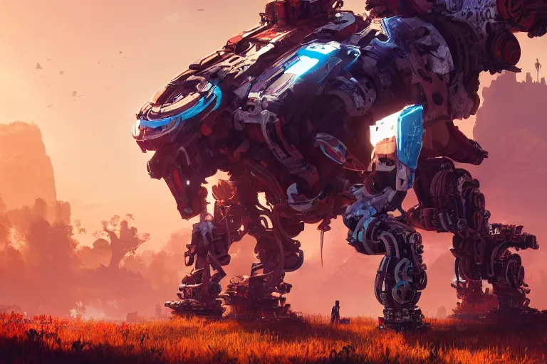 Image similar to scrapper machine mecanical creature robot of horizon forbidden west horizon zero dawn bioluminiscence global illumination ray tracing hdr fanart arstation by ian pesty and alena aenami artworks in 4 k