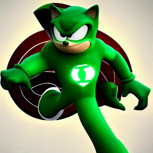 Image similar to a 3 d render of sonic as a green lantern, being epic