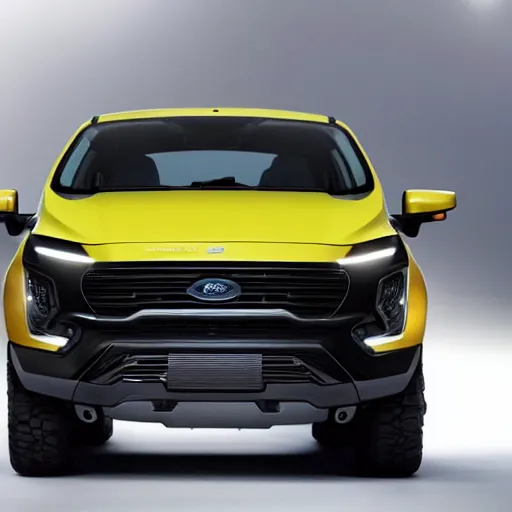 Prompt: A Pickup truck designed and produced by Ford based on the Ford Fiesta in the production year of 2022, promotional photo