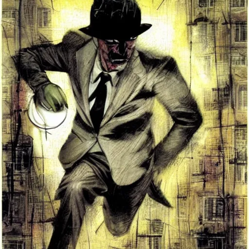 Prompt: Running from the law, by Dave McKean