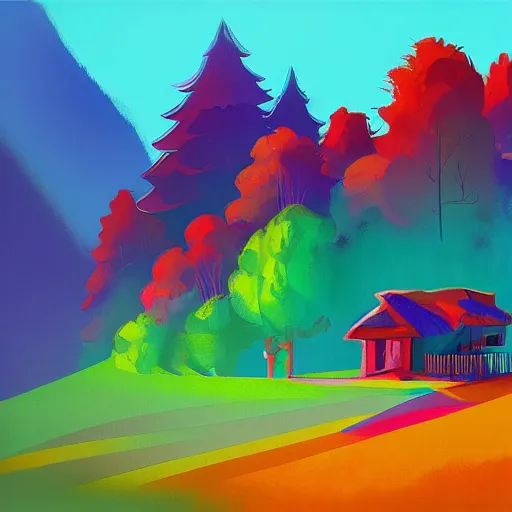 Prompt: a painting of a house in a vivid forest by Anton Fadeev.