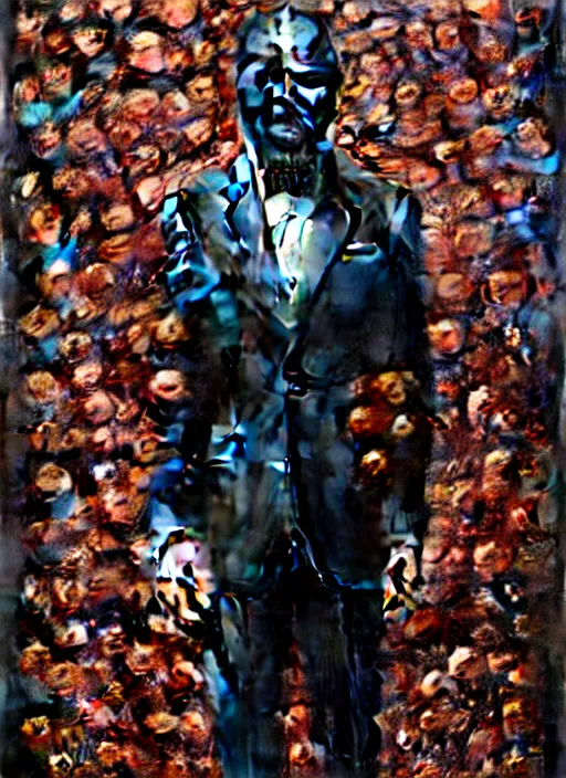 Image similar to an man in a black suit with a head made of flowers, intricate, highly detailed, concept art, hyperrealistic, oil painting by greg staples, 8 k