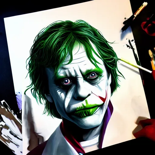 Image similar to mark hamill as the joker! as luke skywalker, oil painting, artgerm, artstation, highly detailed, portrait