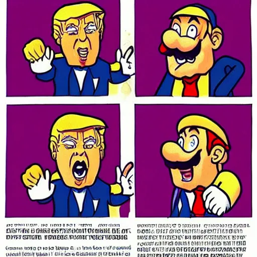 Prompt: epic wide show of donald trump fighting every mario character, directed by francis ford coppola