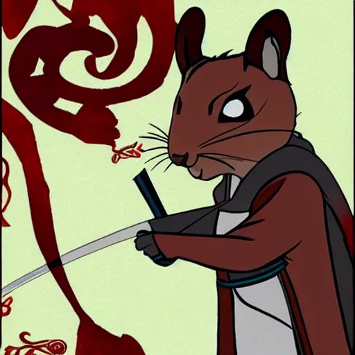 Prompt: anthropomorphic squirrel as a samurai, in the style of naruto shippuden