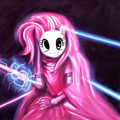 Prompt: pinkie pie as a sith lord, painting by Yoshitaka Amano