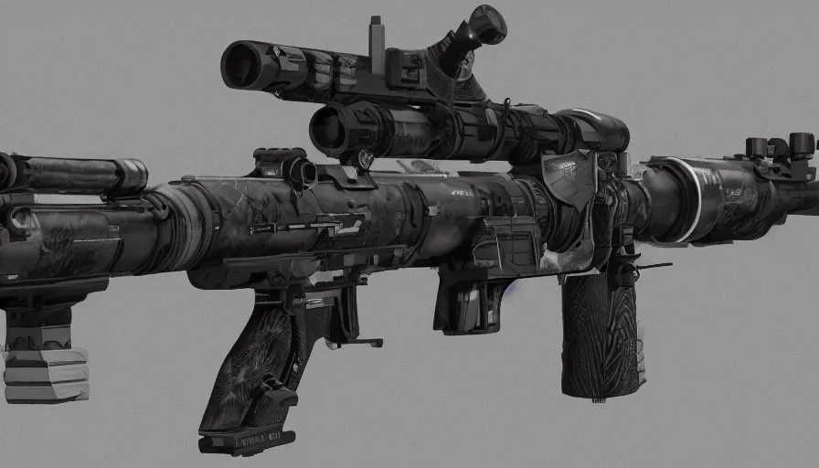 Image similar to science fiction sniper rifle that shoots big poison darts, decorated but simple, technical 2 d drawing, side - view, hyperdetailed, artstation, high definition render 8 k