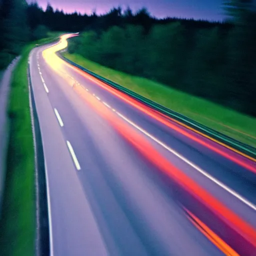 Prompt: A photograph of a 2001 Maroon Chevrolet Caravan driving on highway 411 in Perth, Ontario at night, 9:20 PM, photograph taken in 2009 on a nokia flip phone