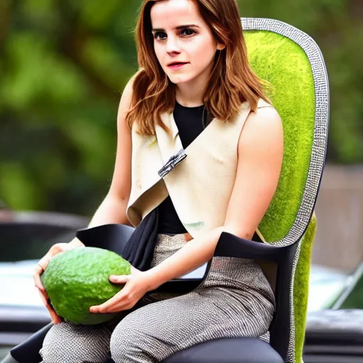 Image similar to emma watson as an avocado chair