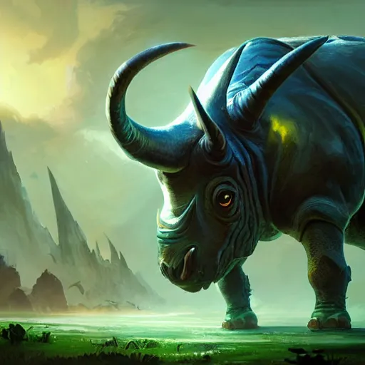 Prompt: a giant glowing rhino beetle, rhino beetle monster, horn, horned beetle, horned beetle, green theme, bright art masterpiece artstation. 8 k, sharp high quality artwork in style of jose daniel cabrera pena and greg rutkowski, concept art by tooth wu, blizzard warcraft artwork, hearthstone card game artwork, horned beetle