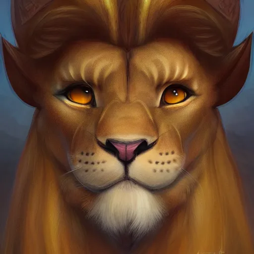 Prompt: portrait character design of an egyptian lion. deviantart adoptable, style of maple story and zootopia, portrait studio lighting by jessica rossier and brian froud and gaston bussiere