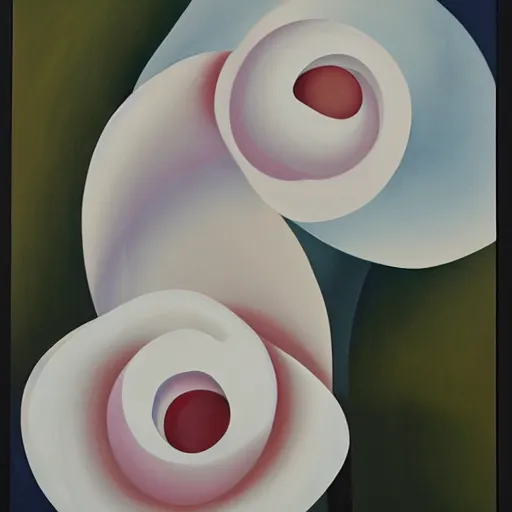 Image similar to Georgia O'Keefe painting of two does, romantic, feminine, curvy