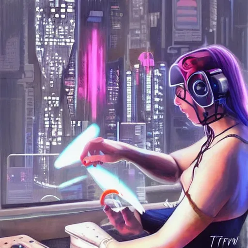 Image similar to cyberpunk tube prosthetics hooking someone up to the internet, painting by trevor browne