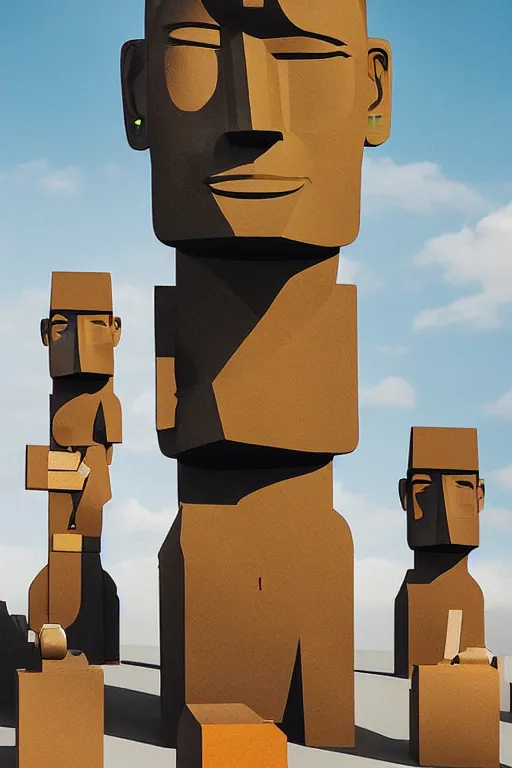 Image similar to cubist moai statue cutout digital illustration cartoon colorful beeple