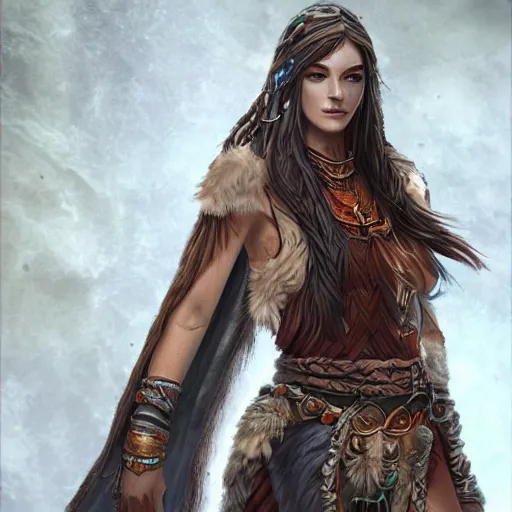 Image similar to a female druid shaman character, concept art, high resolution and detail, photorealistic, cinematic, amazing, inspiring, attractive, full body shot