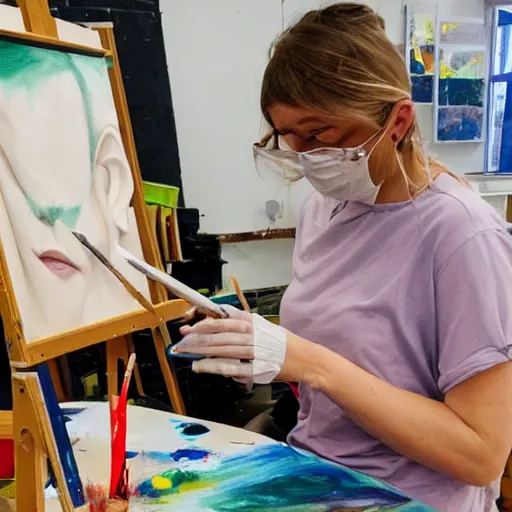 Prompt: photo of someone painting a giant tongue model for pedagogy purposes