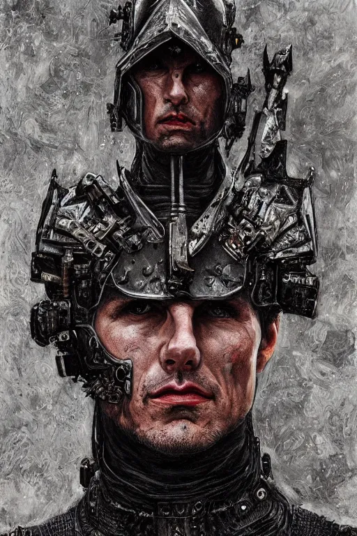 Image similar to portrait of brutal gothic Tom Cruise in armor, cyberpunk, Warhammer, highly detailed, artstation, illustration, art by Gustav Klimt