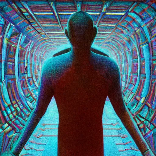 Image similar to fbi agent having psychedelic geometric visions, beksinski, wayne barlowe, very coherent symmetrical artwork, cinematic, hyper realism, high detail, octane render, 8 k