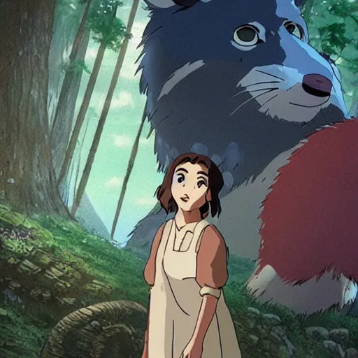 Image similar to jenna coleman as san in the studio ghibli movie princess mononoke, studio ghibli art