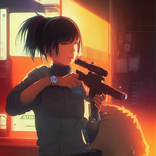 Prompt: capybara holding a blaster, very very anime!!!, fine - face, realistic shaded perfect face, fine details. anime. realistic shaded lighting poster by ilya kuvshinov katsuhiro otomo ghost - in - the - shell, magali villeneuve, artgerm, jeremy lipkin and michael garmash and rob rey