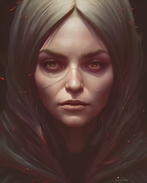 Image similar to highly detailed vfx portrait of a witch, unreal engine, greg rutkowski, loish, rhads, beeple, makoto shinkai and lois van baarle, ilya kuvshinov, rossdraws, tom bagshaw, alphonse mucha, global illumination, detailed and intricate environment