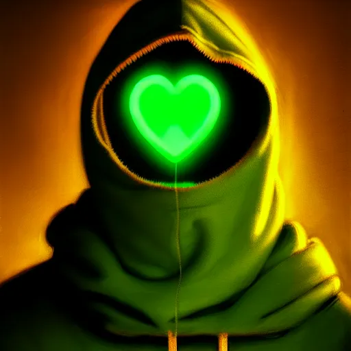 Image similar to portrait of a programmer with green hood by greg rutkowski, neon light, close up