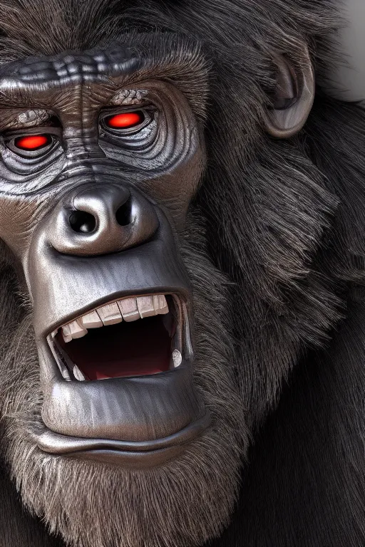 Image similar to robot ape, ultra realistic, concept art, intricate details, highly detailed, photorealistic, octane render, 8 k