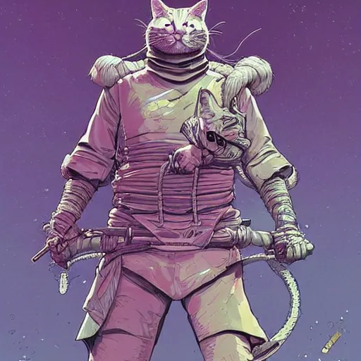 Prompt: cat samurai concept art by Josan Gonzalez, sci-fi, highly detailed, digital painting, artstation, smooth, sharp focus, illustration, concept art by Josan Gonzalez and James Gurney and Mœbius