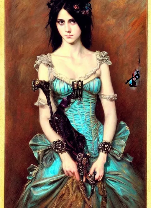 Image similar to ( ( gothic # ) ) princess portrait *. *. by william henry hunt * *, highly detailded, turquoise rust, steampunk, battle angel alita