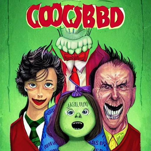 Prompt: goosebumps book cover, tim jacobus art, my dad is a monster