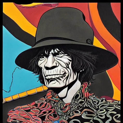 Image similar to rolling stones, painted black, hyper detail, in style of moebius