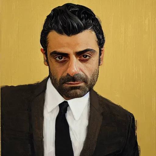 Image similar to oscar isaac portrait by stephanie rew, gold leaf on panel, decorative art, 8 k