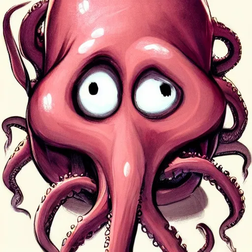 Image similar to a cartoon character of a human - octopus, character - portrait, deviantart, sots art, lovecraftian, grotesque, creepypasta, by glen keane, disney