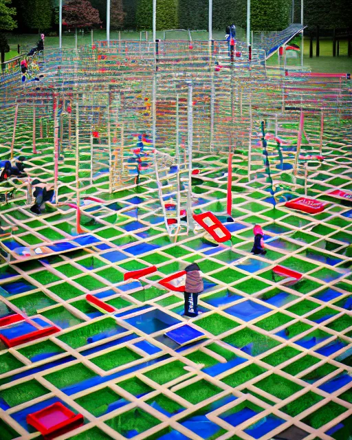 Prompt: a most wondrous, stimulating geometric children's play park, Utrecht, by Andreas Gursky, architectural photography for Architecture Magazine