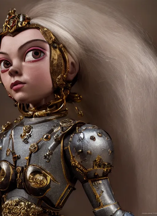 Image similar to closeup of a tin toy natalie dormer, depth of field, zeiss lens, detailed, symmetrical, centered, fashion photoshoot, by nicoletta ceccoli, mark ryden, lostfish, earl nore, hyung tae, frank frazetta, breathtaking, 8 k resolution, extremely detailed, beautiful, establishing shot, artistic, hyperrealistic, octane render