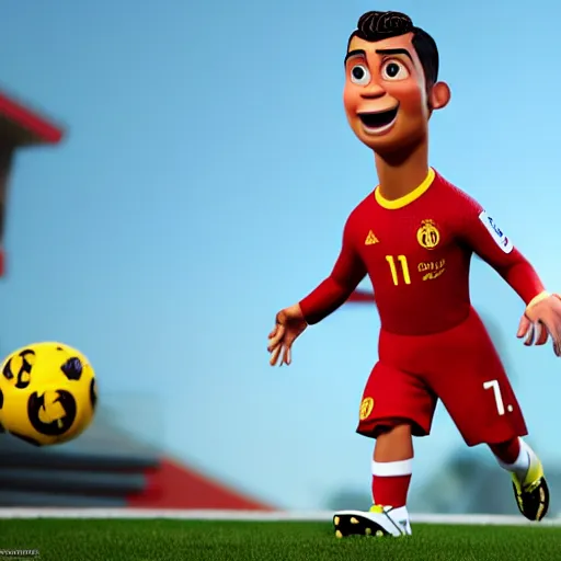 Image similar to cristiano ronaldo as a pixar disney character from up ( 2 0 0 9 ), unreal engine, octane render, 3 d render, photorealistic