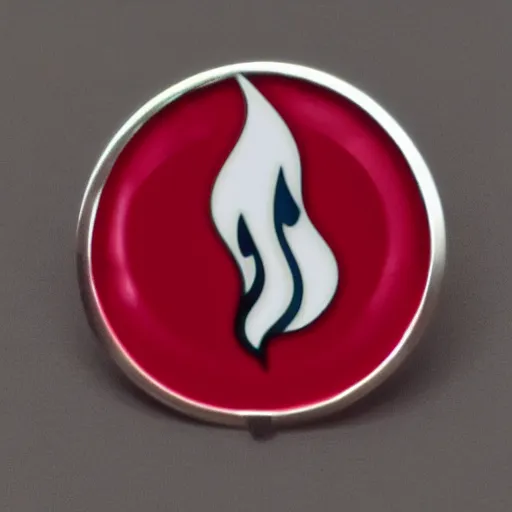 Image similar to a diamond enamel pin depicting a minimalistic clean fire flames warning label, smooth curves