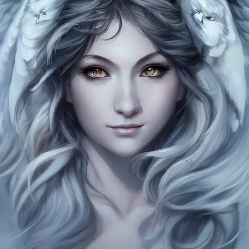 Image similar to painting of beautiful white owl in style of artgerm and charlie bowater, 8k, highly detailed