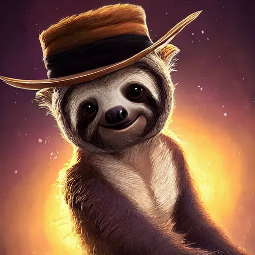 Image similar to epic professional digital airbrushed portrait art of a cute baby sloth dressed as a magician,, best on artstation, cgsociety, wlop, Behance, pixiv, cosmic, epic, stunning, gorgeous,, masterpiece by Dorian Cleavanger and Stanley Lau,