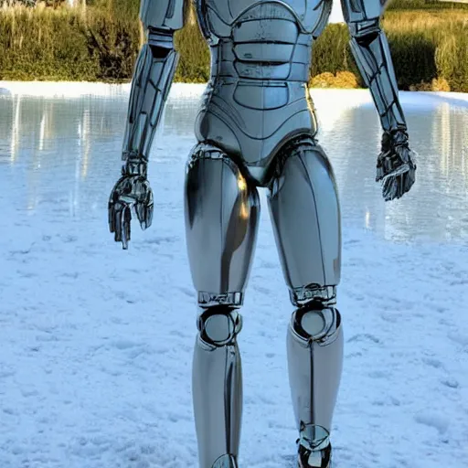 Prompt: made of ice, a realistic detailed photo of a guy who is an attractive humanoid who is half robot and half humanoid, who is a male android, on display, blank stare, showing off his muscles, shiny skin, posing like a statue, by the pool, frozen ice statue, twitch streamer / gamer ludwig, humanoid robot