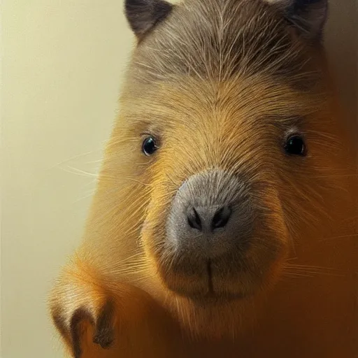 Image similar to detailed photorealistic painting of a capybara holding a chess piece, sharp focus in the style of ruan jia, Mandy jurgens, cinematic light, concept art, trending on artstation, ultra realistic