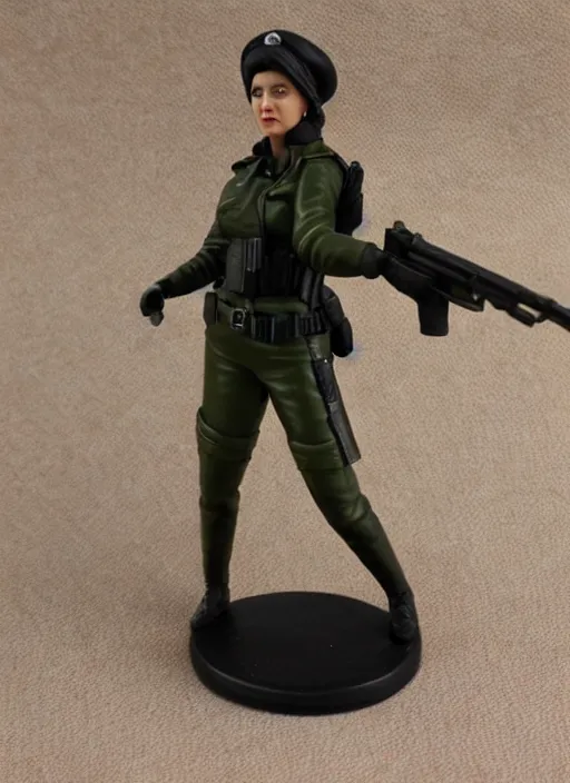 Prompt: Product Introduction Photos, 4K, Full body, 80mm resin detailed miniature of a spy woman with pistol.