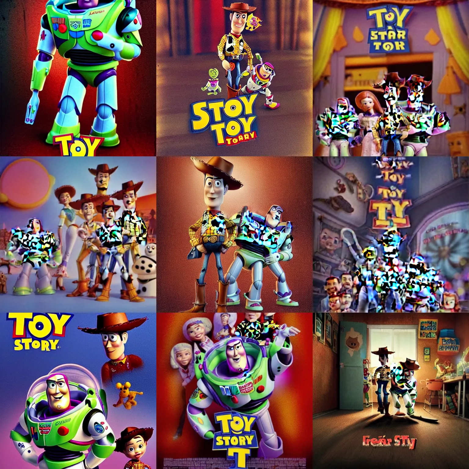 Prompt: disneys'toy story'in the style of a horror movie, artist :'quentin jerome tarantino'fear inspiring, cinematic still,