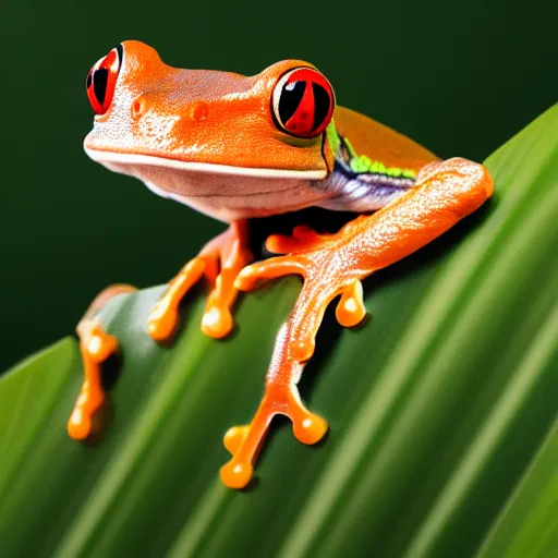 Image similar to a red - eyed tree frog with eye patch, 3 d model, high quality, sharp focus