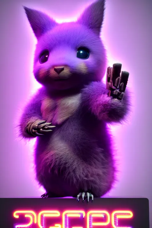 Prompt: high quality 3 d render post - cyberpunk very cute fluffy! wombat!! cyborg, mechanical paw, highly detailed, unreal engine cinematic smooth, in the style of detective pikachu, hannah yata charlie immer, neon purple light, low angle, uhd 8 k, sharp focus