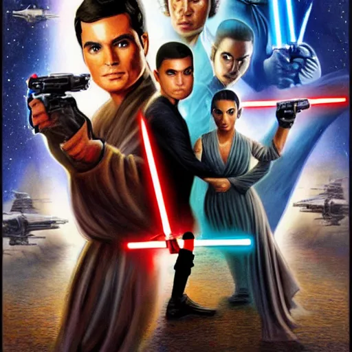 Image similar to super detailed star wars movie poster with ben shapiro, snooki and kim kardashian, 8k full HD photo, cinematic lighting, anatomically correct, oscar award winning, action filled, correct eye placement,